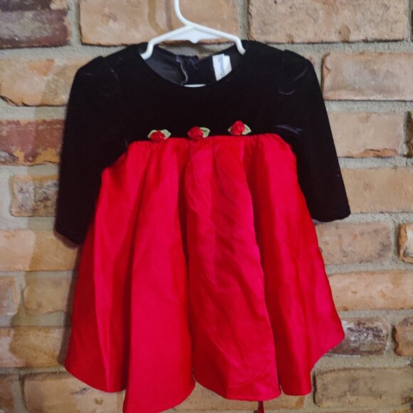 Infant Girls Black Velvet/Red Satin Holiday Dress - Picture 1 of 2